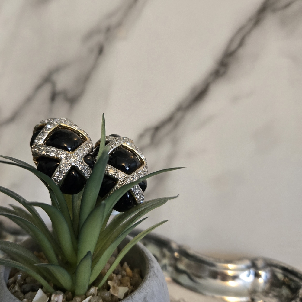 Valentino Garavani Vintage Enamel & Rhinestone Clip-on Earrings